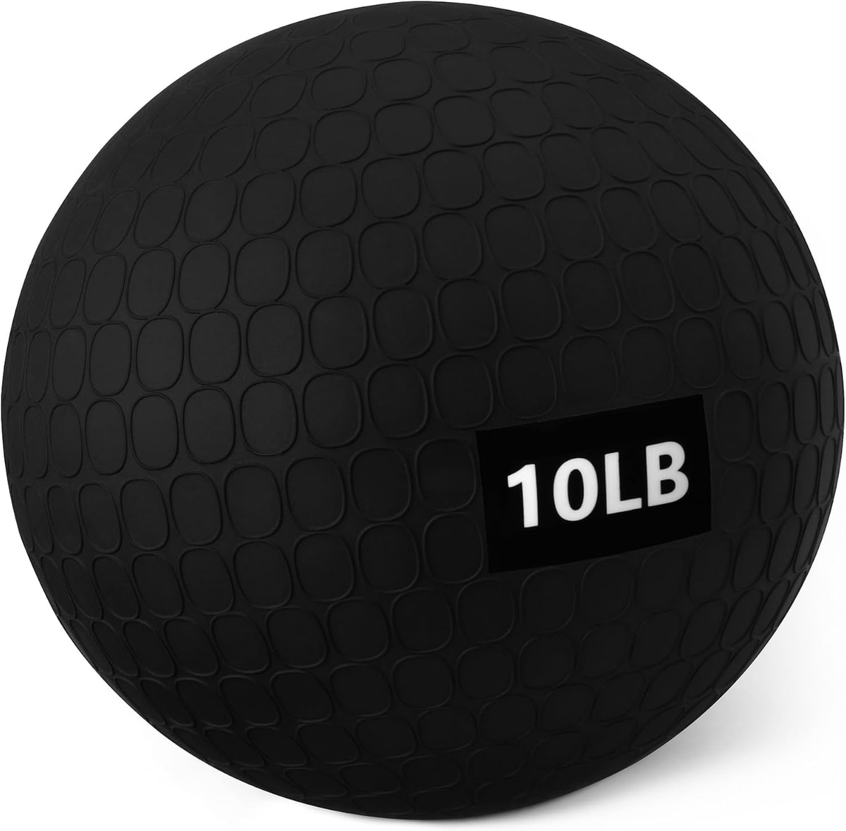 A black textured 10 lb medicine ball.